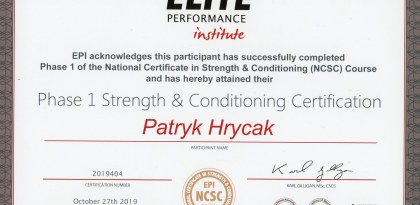 I Stopień Szkolenia National Certificate in Strength & Conditioning